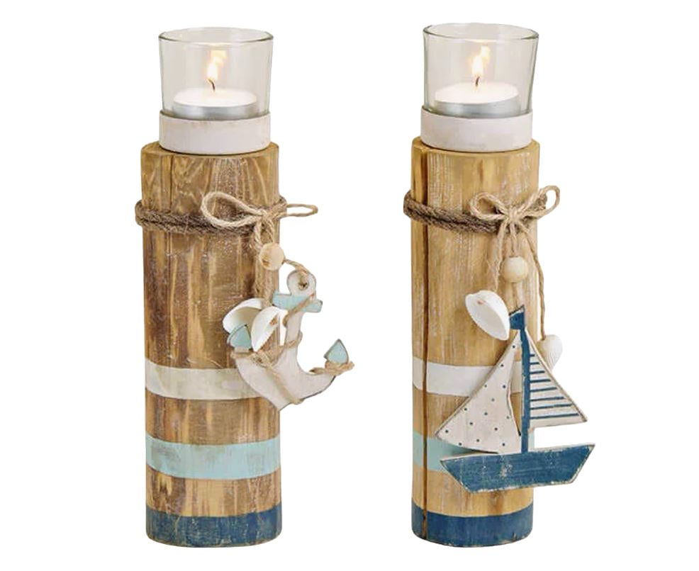 Teelichthalter maritime weiss-blau