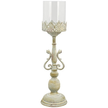 Windlicht Cement/Metall, weiss/gold, 46 cm