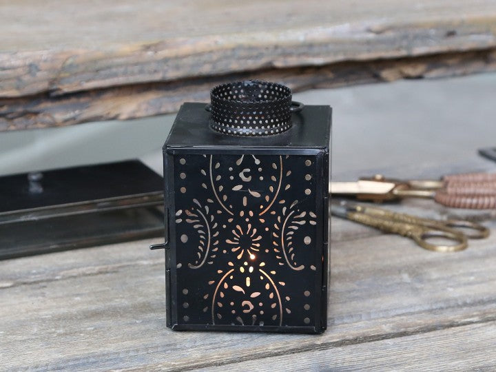 Windlicht klein, schwarz mit Muster, Chic Antique