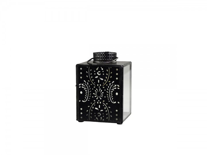 Windlicht klein, schwarz mit Muster, Chic Antique