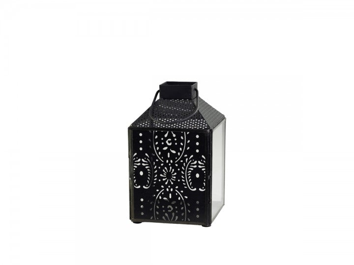 Windlicht gross, schwarz m Muster, Chic Antique