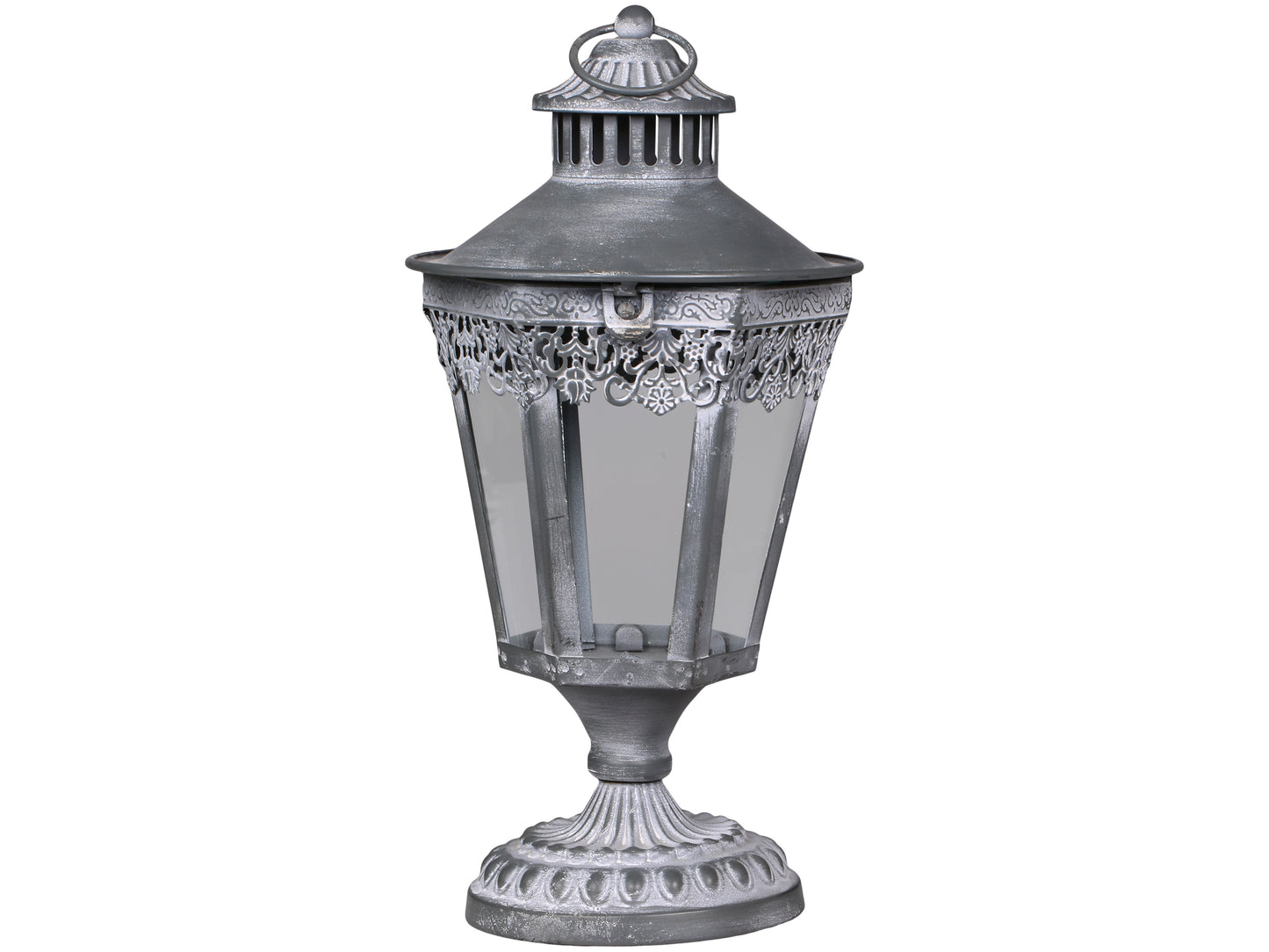 Laterne gross auf Fuss in antique zink, 43 cm, Chic Antique
