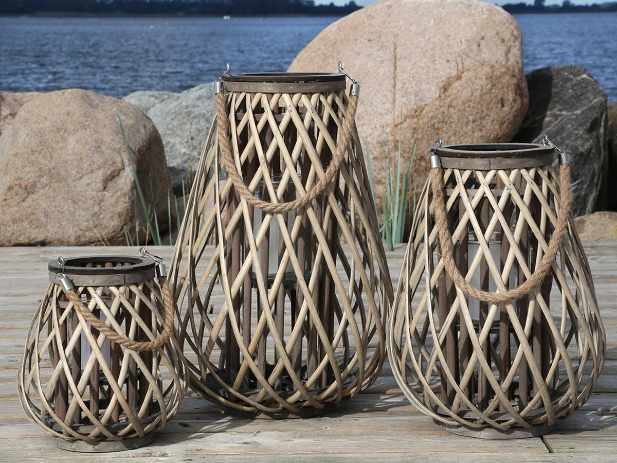 Windlicht geflochten, 25 cm, natur, Chic Antique
