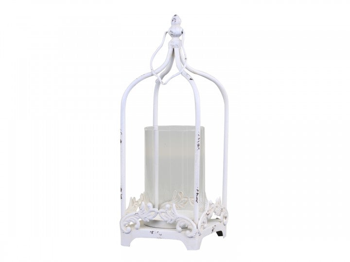 Windlicht weiss m Griff, Chic Antique