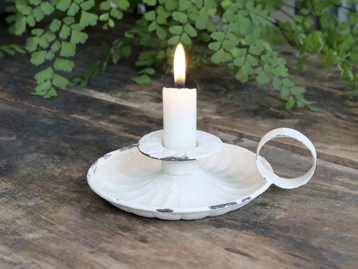 Kerzenhalter mit Rillen, cremeweiss, Chic Antique