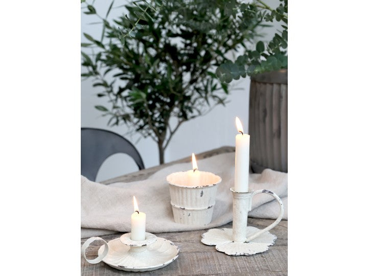 Kerzenhalter mit Rillen, cremeweiss, Chic Antique