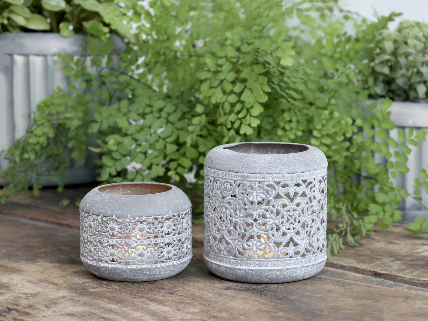 Windlicht gross mit Dekor, antique zink, Chic Antique