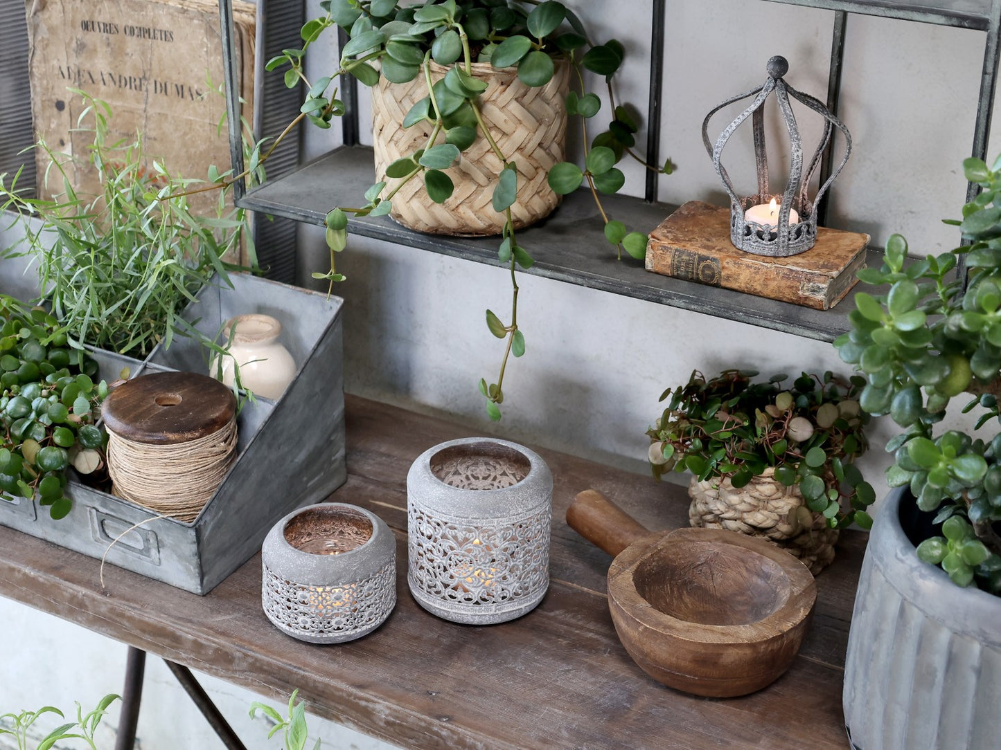 Windlicht gross mit Dekor, antique zink, Chic Antique