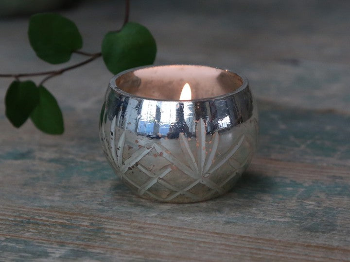 Teelichthalter m Schliff, silber, Chic Antique