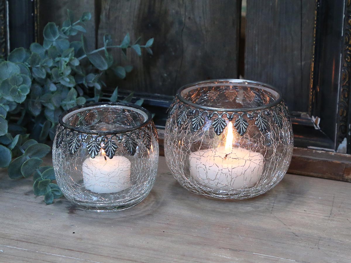 Windlicht krakeliertes Glas, gross, Chic Antique