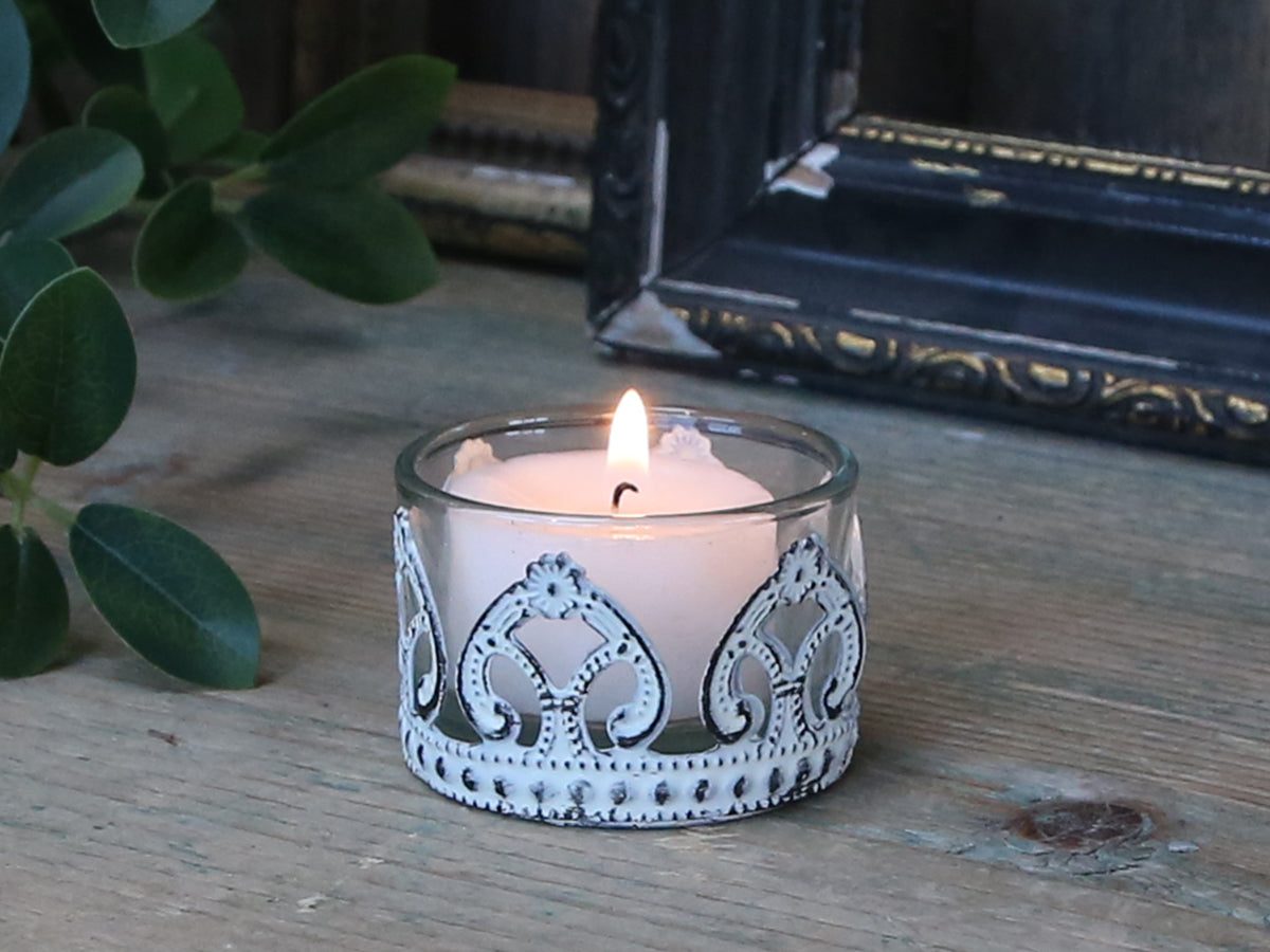 Teelichthalter mit Dekor creme, Chic Antique