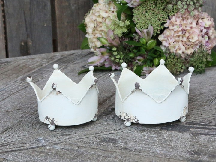 Kerzenhalter Krone 2-er Set, weiss & zink, Chic Antique