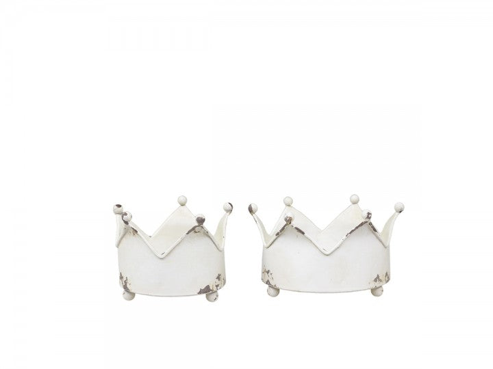 Kerzenhalter Krone 2-er Set, weiss & zink, Chic Antique