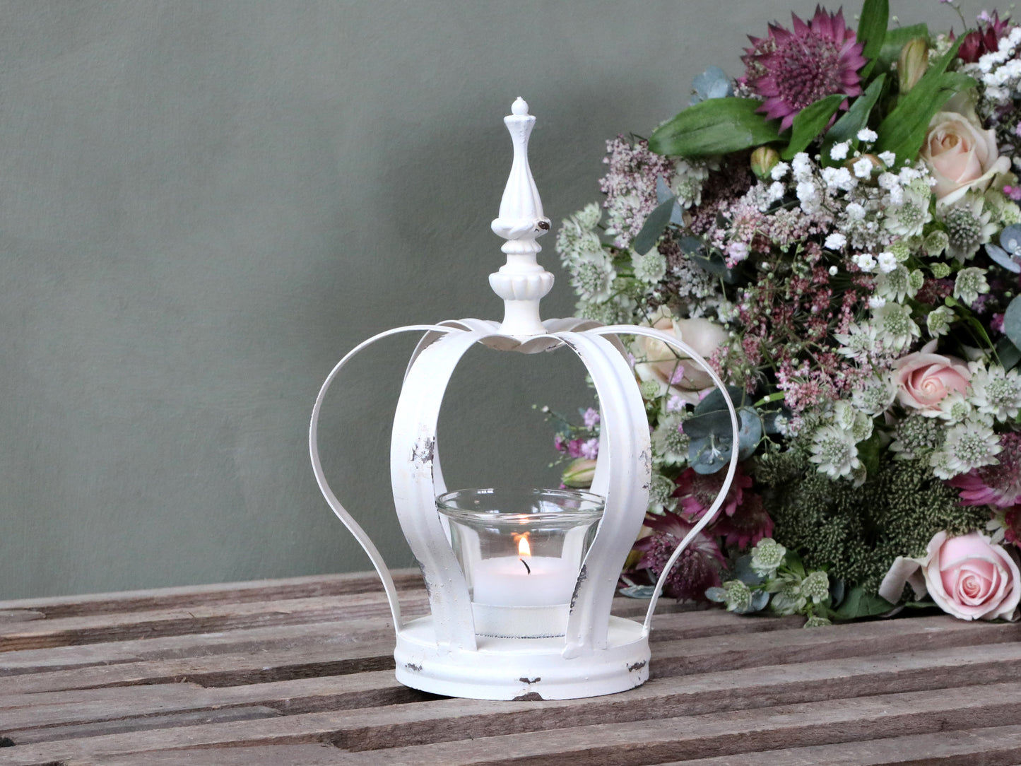Teelichthalter Krone, antique creme, Chic Antique