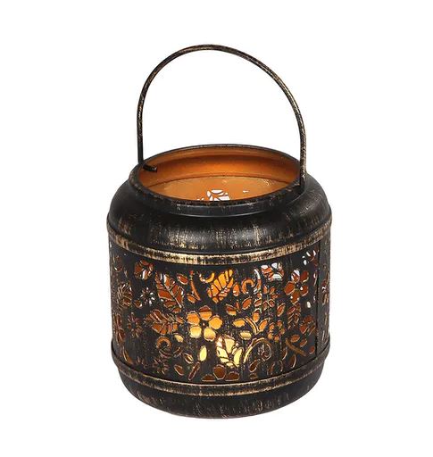 Windlicht Metall schwarz m Muster 13 cm, Ambiente Haus