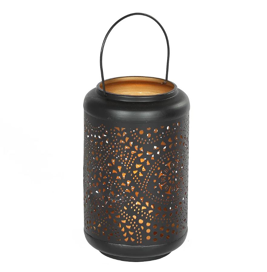 Windlicht Metall schwarz m Muster 34 cm, Ambiente Haus