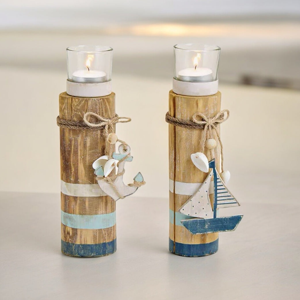 Teelichthalter maritime weiss-blau