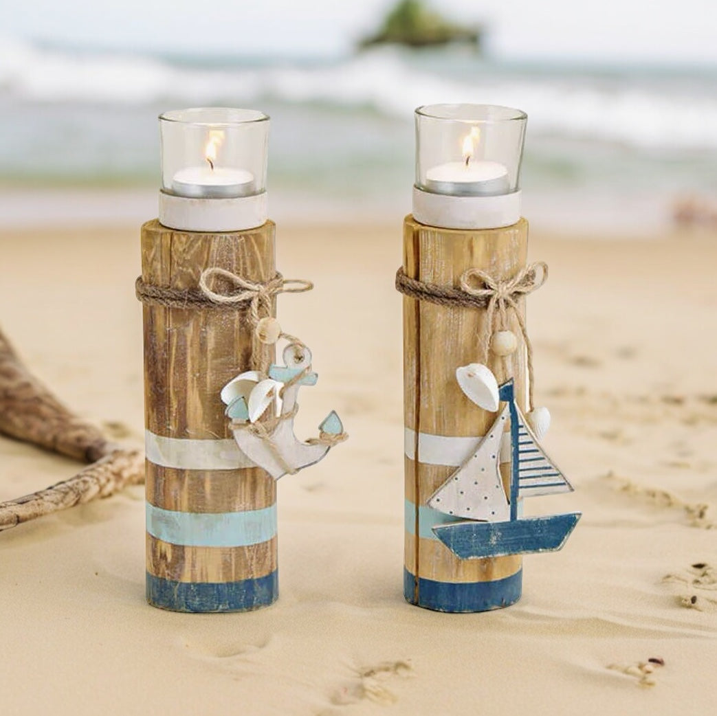 Teelichthalter maritime weiss-blau