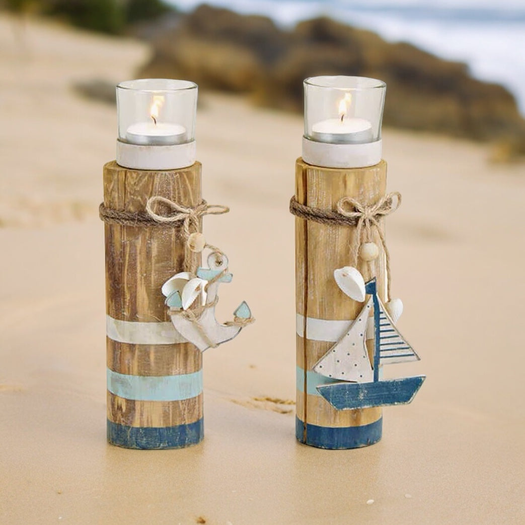 Teelichthalter maritime weiss-blau