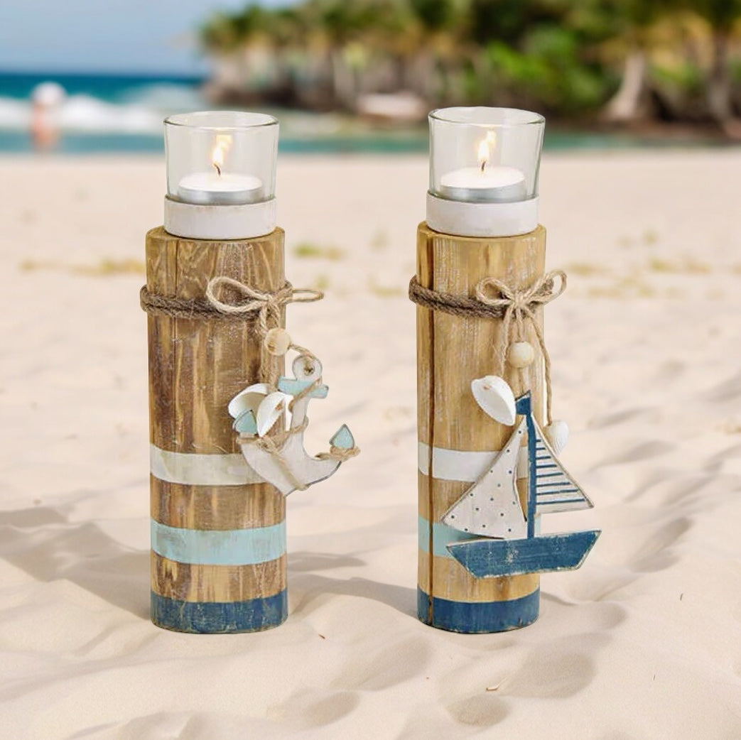 Teelichthalter maritime weiss-blau