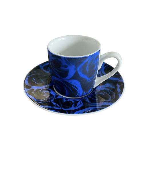 Espresso Henkeltasse, blaue Rosen Produktbild