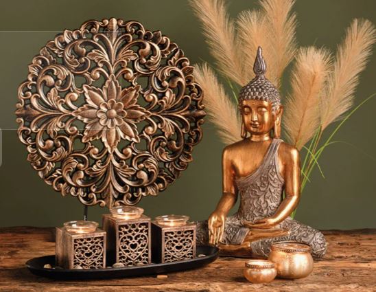 Buddha schwarz-gold, 32 cm