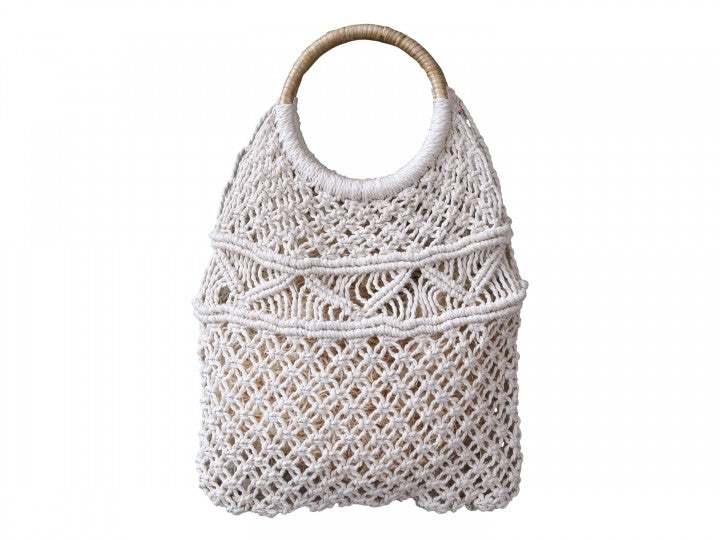 Netz-Tasche gekäckelt m Rattanhenkel, Chic Antique