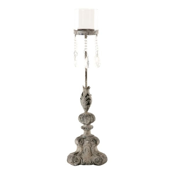 Windlicht mit Finessen, grau, 46 cm, Metall