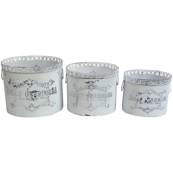 Topf gross weiss, 32 cm, Metall