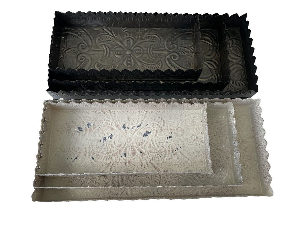 Tablett klein mit Dekorkante, weiss / messing, Chic Antique