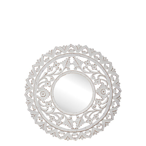 Spiegel rund mit Dekor weiss, 60 cm