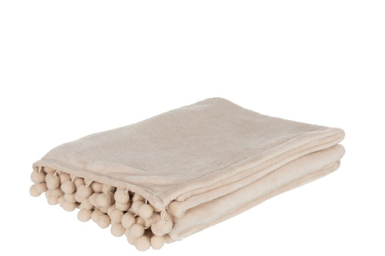 Plaid mit Pompom, Fleece, beige, Jolipa