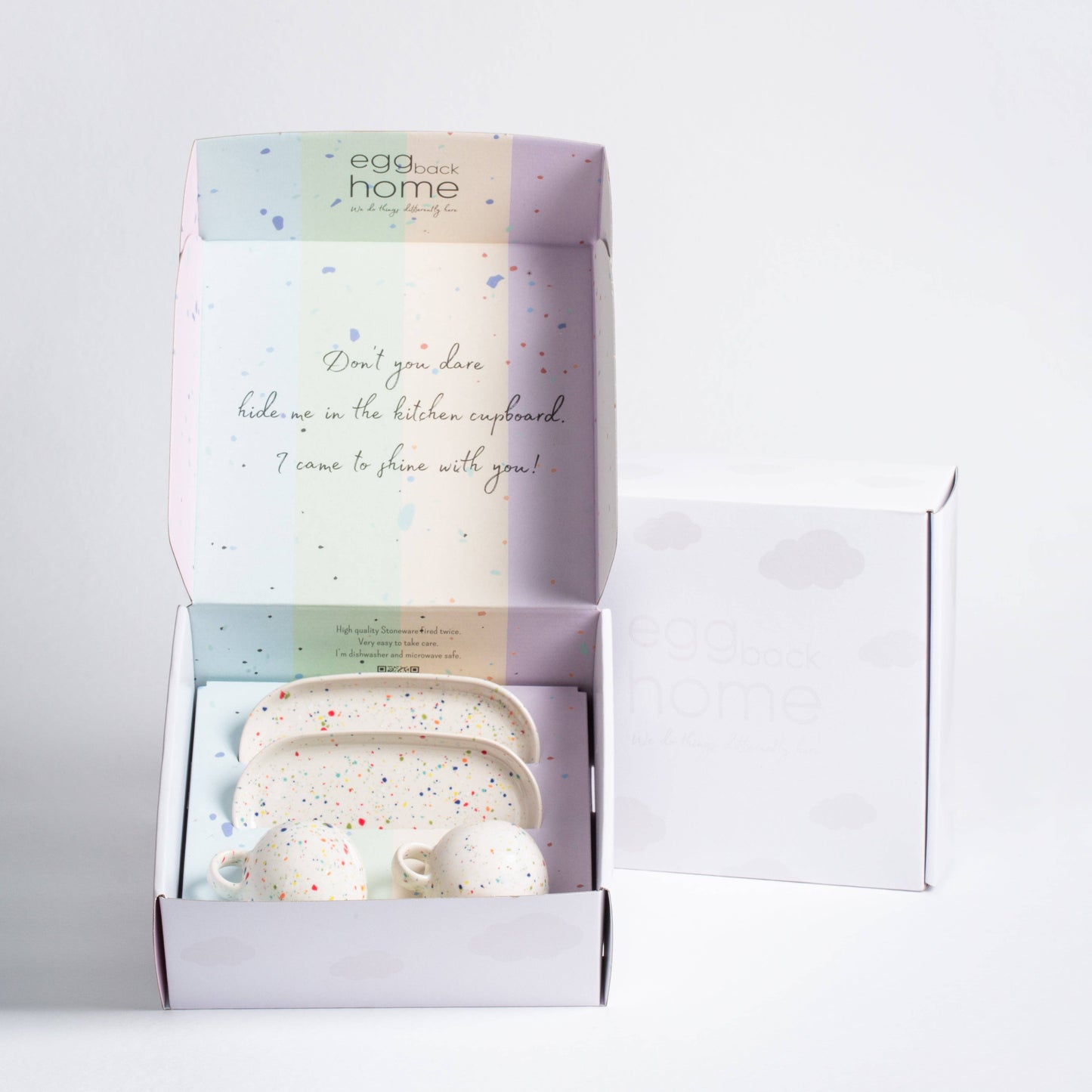 Espressotasse mit Mini Tablett, Geschenkset, weiss - Egg Back Home