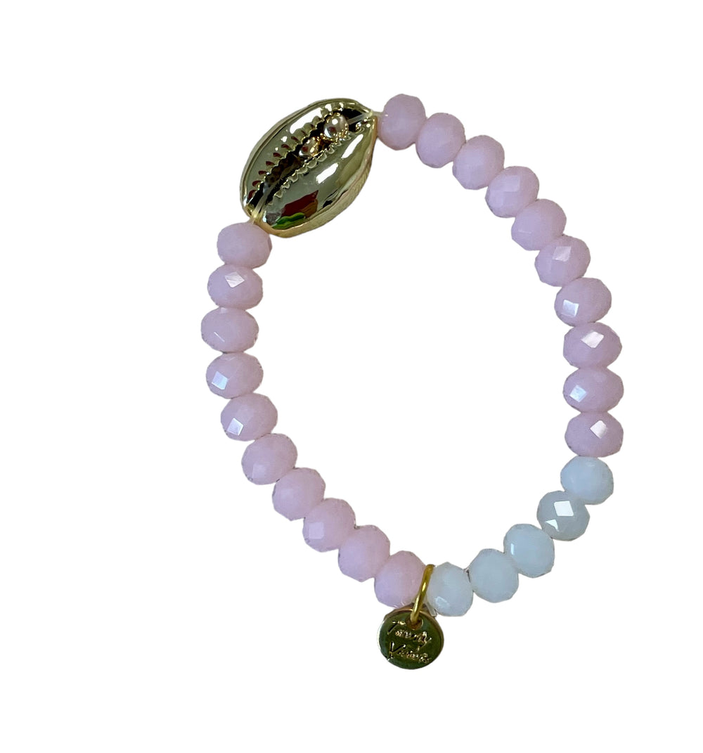 Armband Shell, rosa Glasperlen m Muschel, TwentyViolets