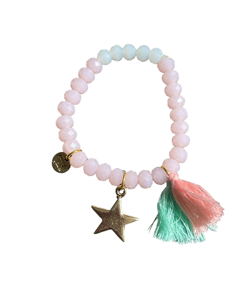 Armband Star, rosa Glasperlen m Stern & Quasten, TwentyViole