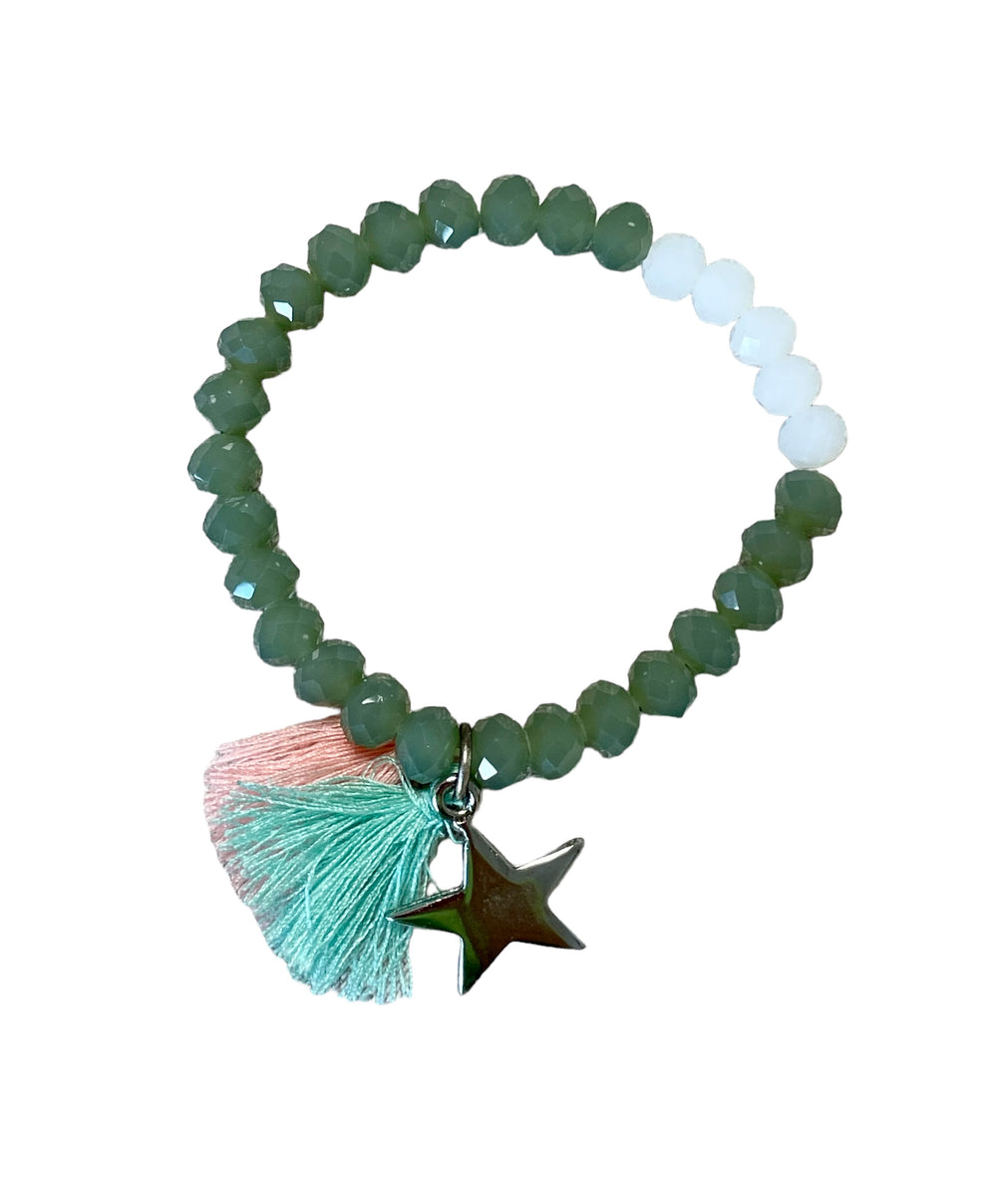 Armband Star, grüne Glasperlen m Stern & Quasten, TwentyViol