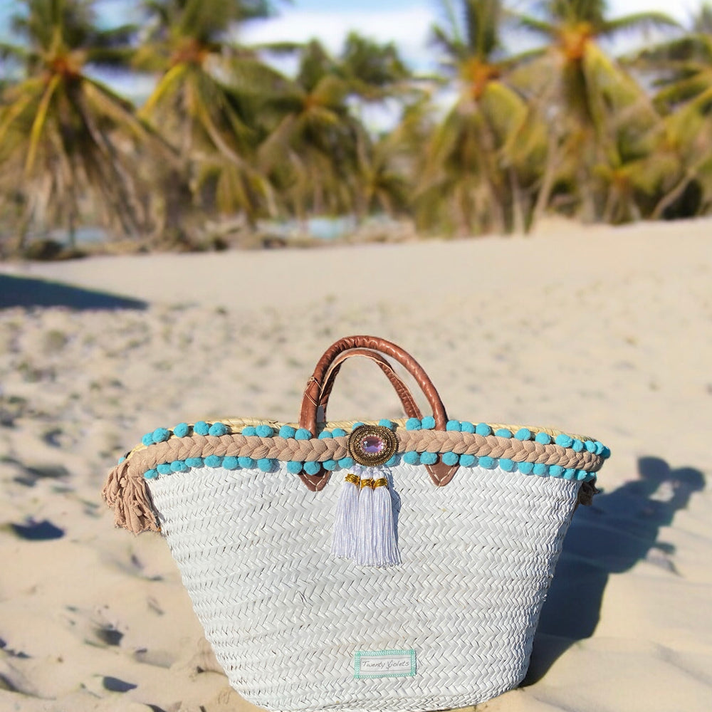 
                      
                        Strandtasche Maxi 60 cm, weiss, türkis Bällchen, Twenty Viol
                      
                    