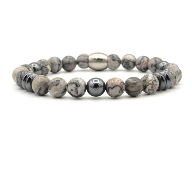 Armband Musim achat, grau, 8 mm, Gr. XL, Julian