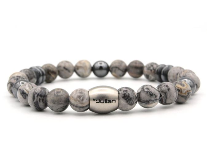 Armband Musim achat, grau, 8 mm, Gr. XL, Julian