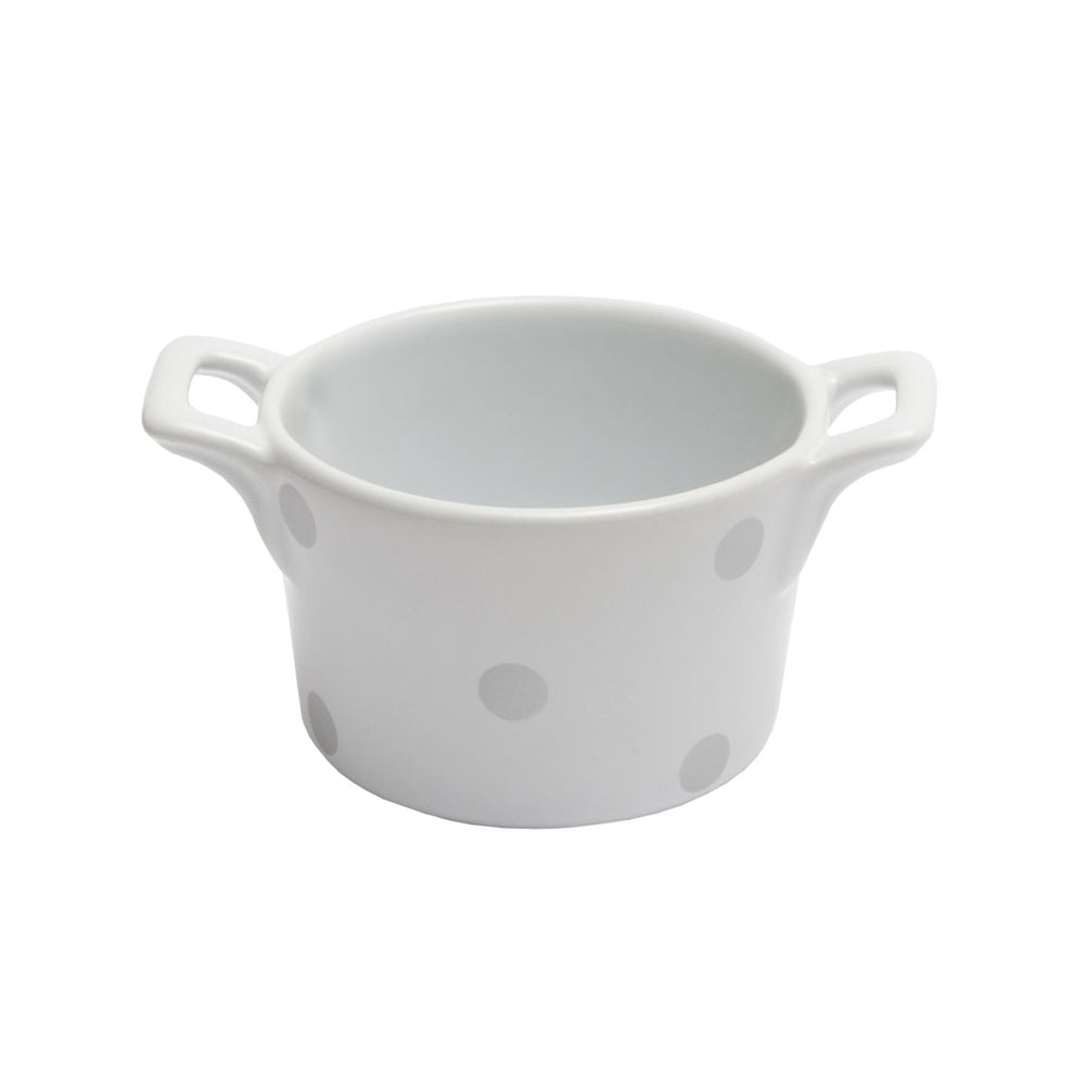 Souffle-Gratinform, weiss m silbernen Punkten, 9 cm
