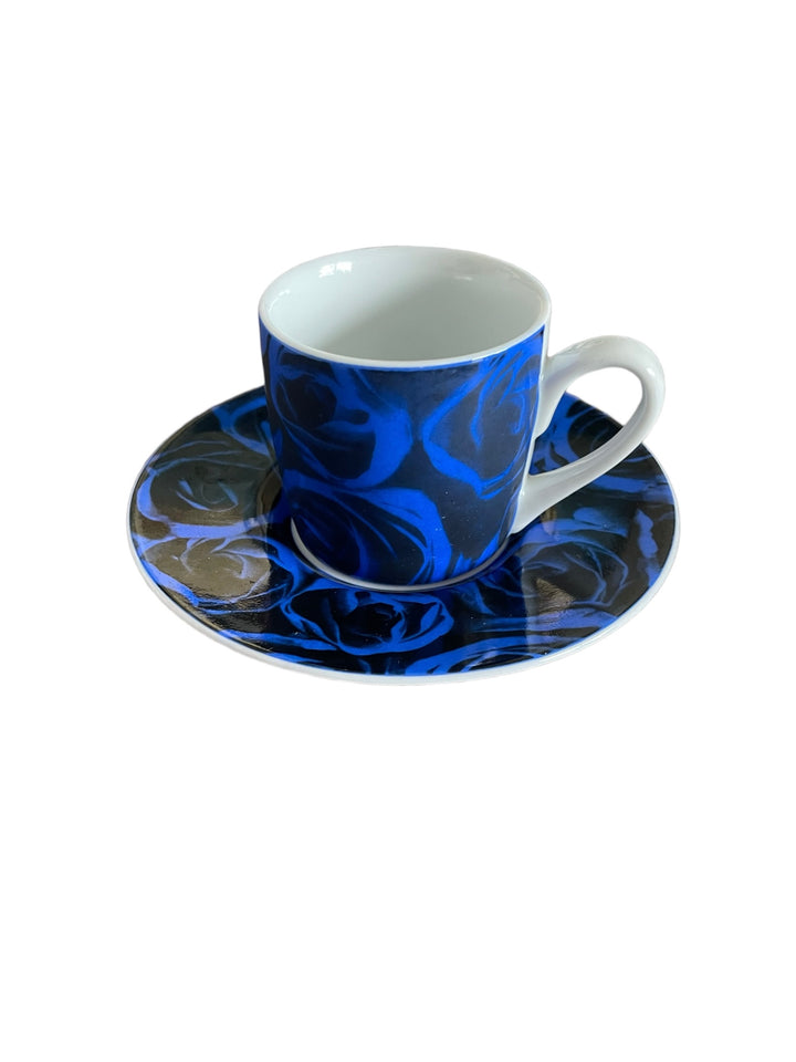 Espresso Henkeltasse, blaue Rosen