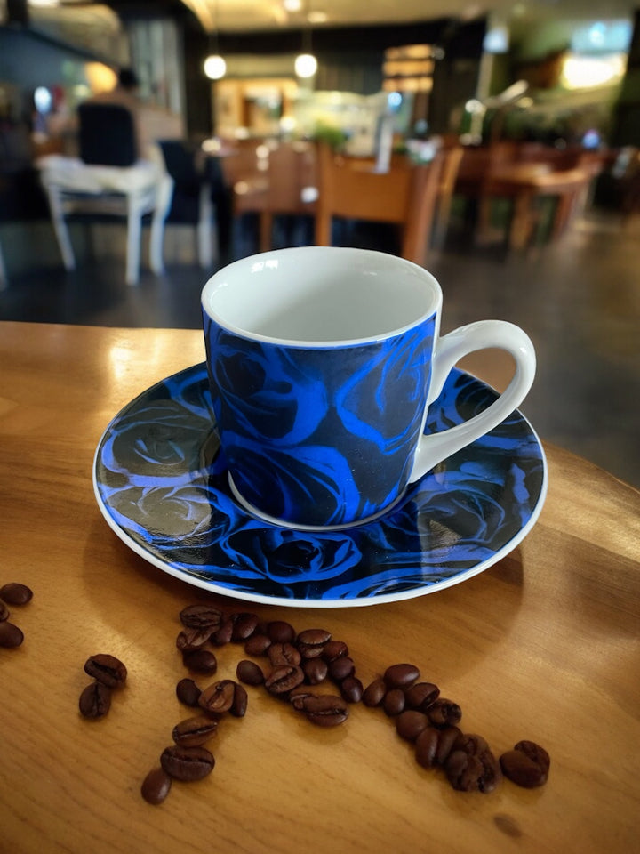 Espresso Henkeltasse, blaue Rosen