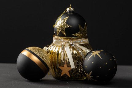 Weihnachtskugeln, schwarz, Gold