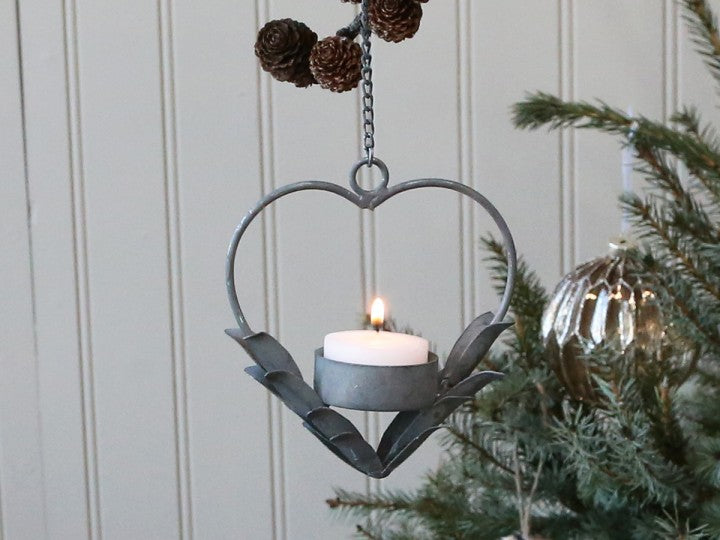 Herzkranz für Teelicht grau, Chic Antique