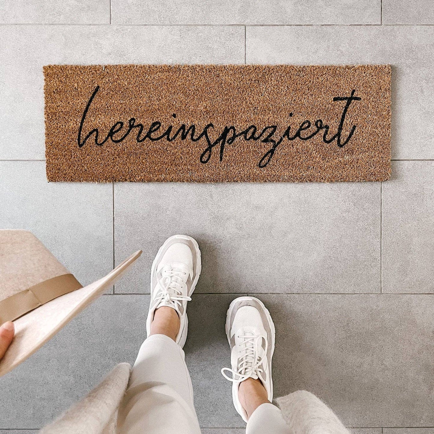 Indoor Kokosmatte "Hereinspaziert", Eulenschnitt, klein, 75 x 25 cm